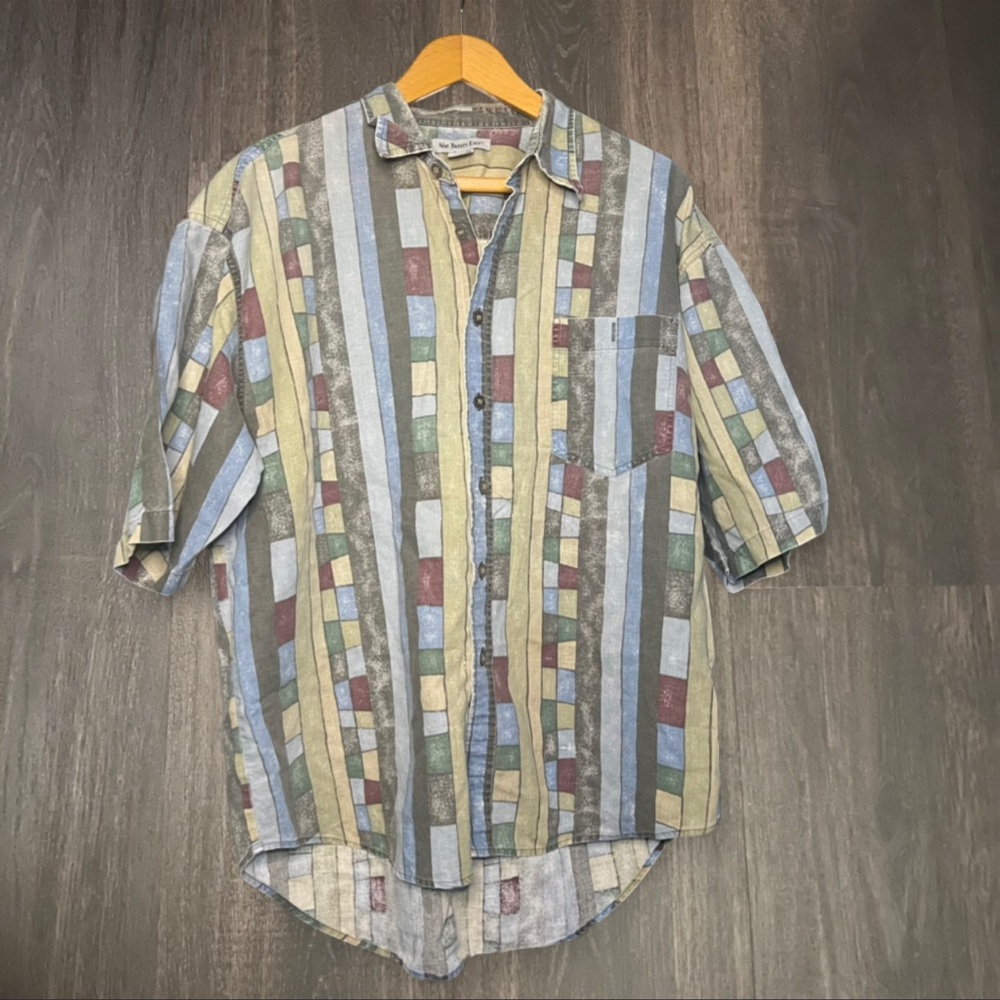 Nine Twenty East Linen Blend Striped Button Down Shirt L‎